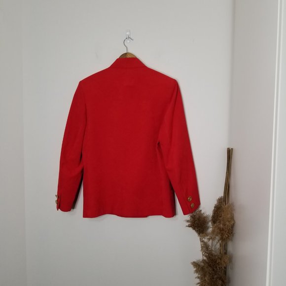 Vintage Faux Red Suede Blazer Princess Diana Gold Retro Buttons Classic 90's - Picture 6 of 9